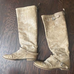 Freebird by Steve Madden Tall Knee High Cream Riding Boots Maroon Zipper